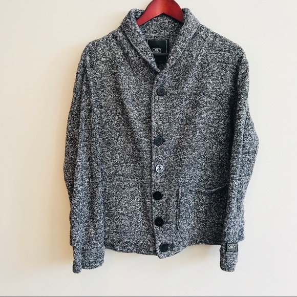 Obey Sweaters - Obey Heather Gray Shawl Collar Cardigan